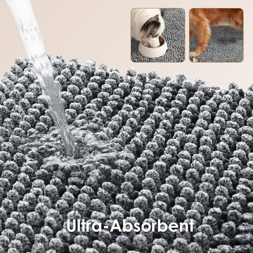 EHEYCIGA Super Absorbent Dog Door Mat - Quick Dry Chenille, Non-Slip, 30x20 Inch, Grey