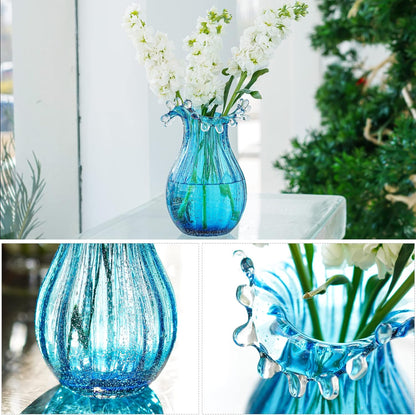 Skiennix 8-Inch Blown Glass Bubble Vase - Modern Art Flower Decor for Home & Office - Blue