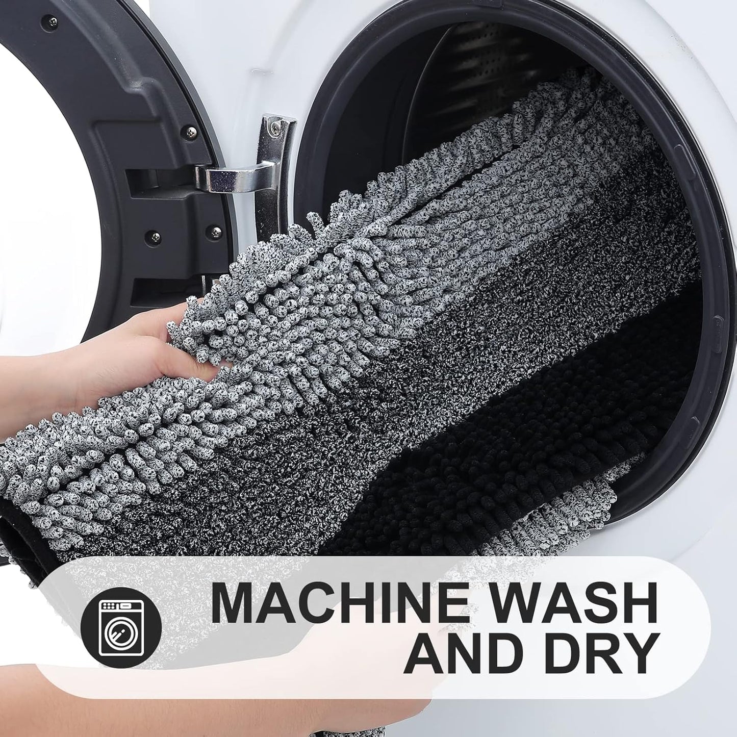 OLANLY Bathroom Rug - Extra Soft Chenille Shaggy Mat | Non-Slip, Machine Washable, 24 x 16 Inch, Black