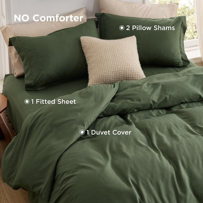 Bedsure Duvet Cover with Fitted Sheet Queen - Cooling Deep Pocket, Hotel Luxury Soft Double Brushed Bedding Set with Zipper Closure, 1 Duvet Cover, 1 Fitted Sheet, 2 Pillow Shams, NO Comforter, Green