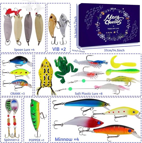 Lihome Fishing Advent Calendar 2026 - 24-Day Lure Set for Men, Boys & Dads | Freshwater & Saltwater Fishing