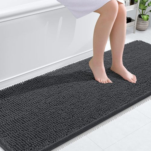 OLANLY Bathroom Rugs 70x24, Extra Soft Absorbent Chenille Bath Rugs, Rubber Backing Quick Dry, Machine Washable Bath Mats for Bathroom Floor, Tub and Shower, Home Decor Accessories, Dark Grey