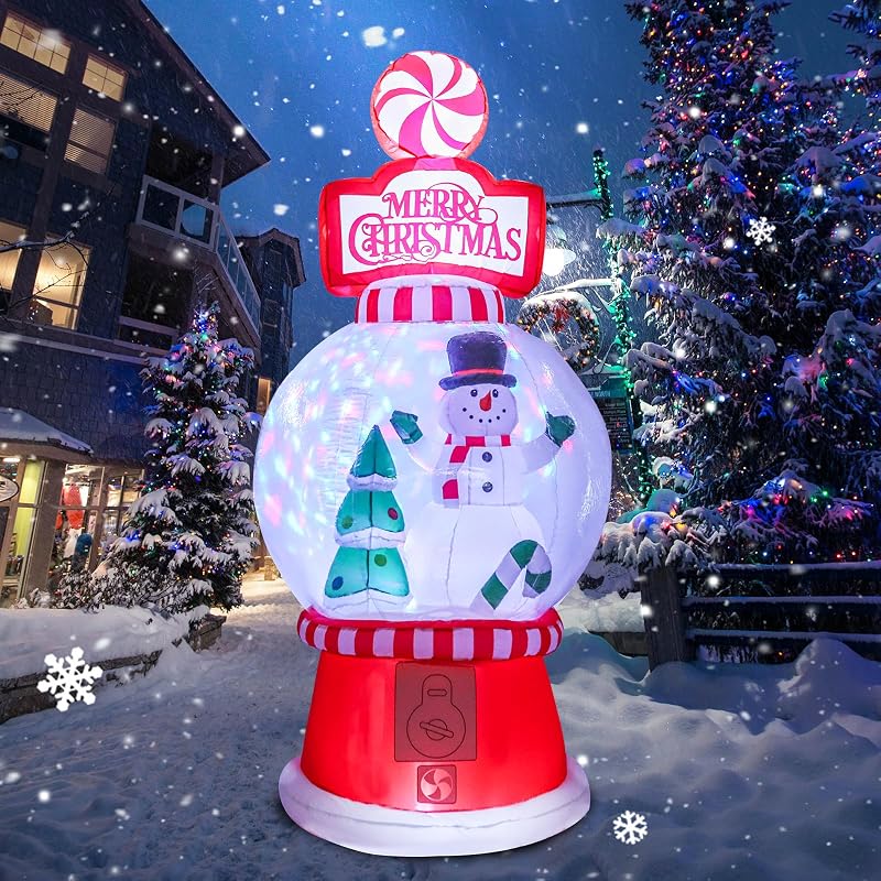 7.8FT Christmas Inflatable Snow Globe Decor with Rotating Lights - Outdoor