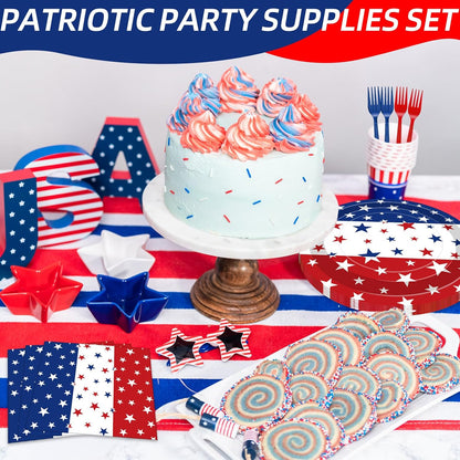 Regine Switzerland Patriotic Party Supplies Set - 100 Pcs Disposable Red, White, and Blue Tableware for 25 Guests | Perfect for 4th of July, Memorial Day, and Labor Day Celebrations