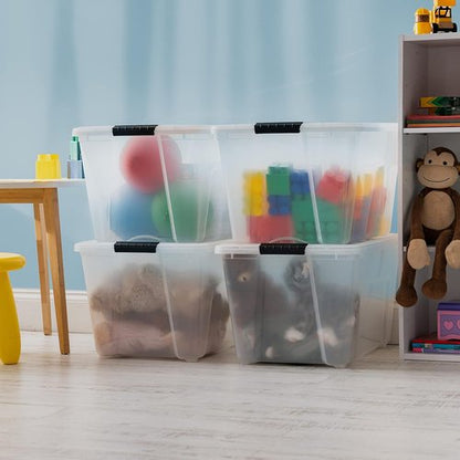 IRIS USA 54 Qt Stackable Storage Bins with Lids - BPA-Free, Durable Clear Organizing Solution | 4 Pack