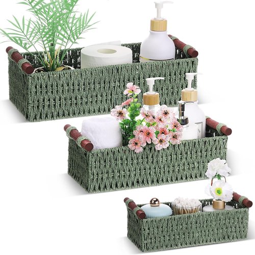 Boao Woven Decorative Storage Baskets - Handmade Boho Paper Rope Baskets for Organizing | 3 Pcs Set