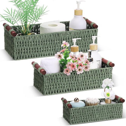 Boao Woven Decorative Storage Baskets - Handmade Boho Paper Rope Baskets for Organizing | 3 Pcs Set