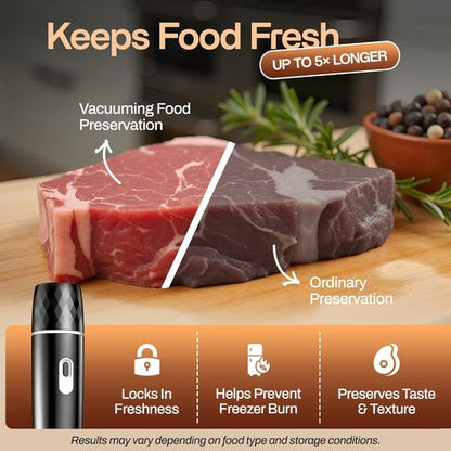 Compact Vacuum Sealer - Powerful Handheld Food Sealer with 30 BPA-Free Bags & 5 Clips | Rechargeable & Cordless