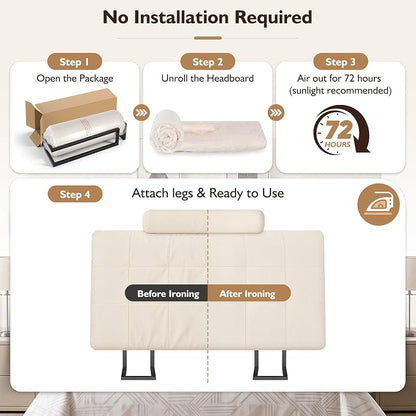 Twin Headboard with Headrest - Memory Foam Upholstered Beig e Twin