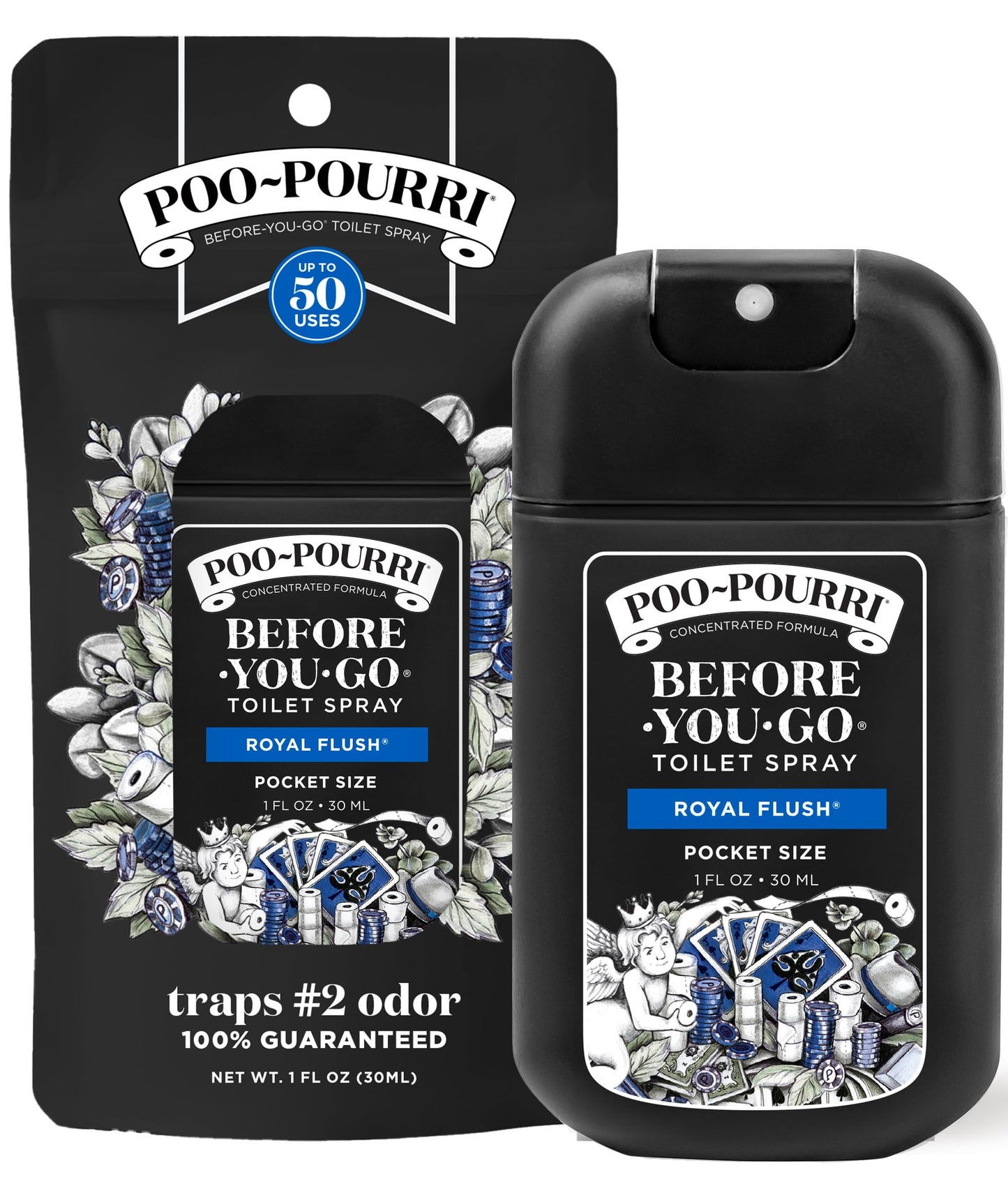Poo-Pourri Before-You-Go Pocket Toilet Spray, Travel Essentials, Royal Flush, 1 Fl Oz, Up to 50 Uses, On-The-Go Bathroom Odor Deodorizer with Essential Oils, TSA Approved Size, Eucalyptus & Spearmint