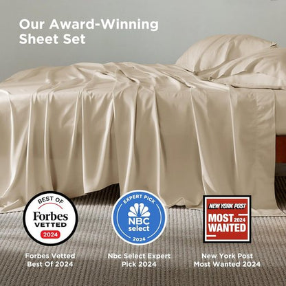 Bedsure Queen Sheet Set - Cooling Bamboo Rayon Sheets | Deep Pocket, Breathable & Soft, Beige