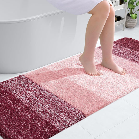 OLANLY Bathroom Runner Rugs - Extra Soft Microfiber Mat 70x24 | Quick Dry, Washable, Rubber Backing - Red