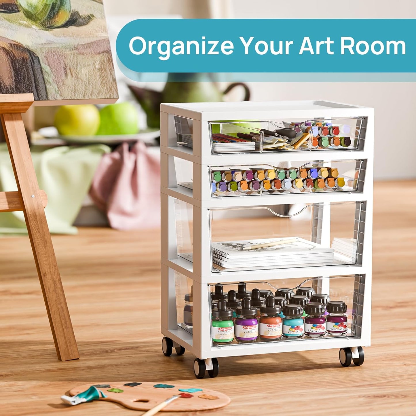 Vtopmart 4-Tier Rolling Drawer Cart - Versatile Storage Organizer for Home, Office, Crafts & Toys