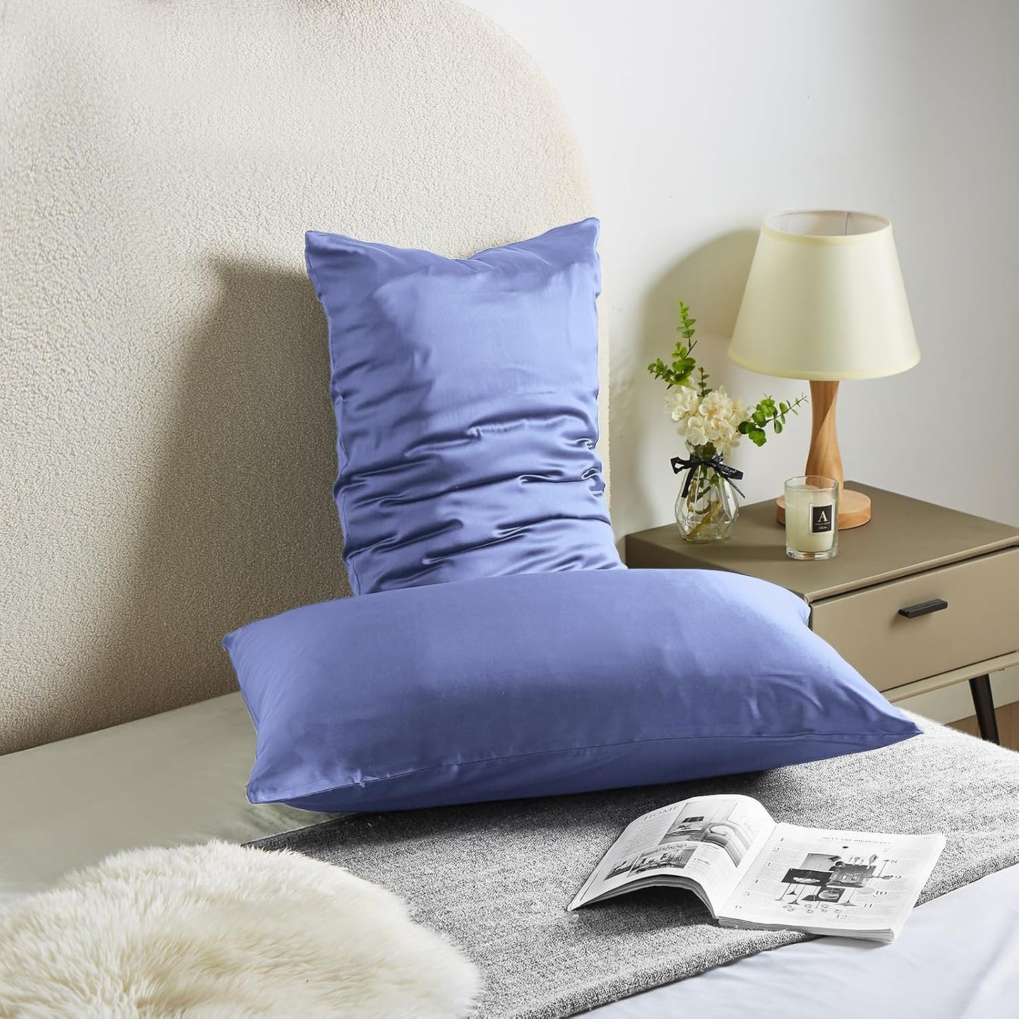 Mulberry Silk Pillowcases by Skiennix - Soft, Breathable, Double-Sided with Zipper | Standard Size, Cornflower Blue