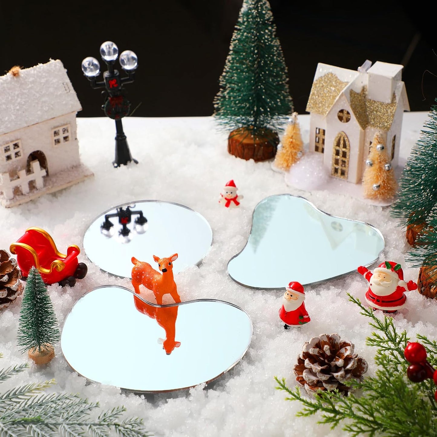 Sieral Miniature Christmas Village Pond - 6-Piece Ice Skating Rink Figurines Set | 4-Inch Decor