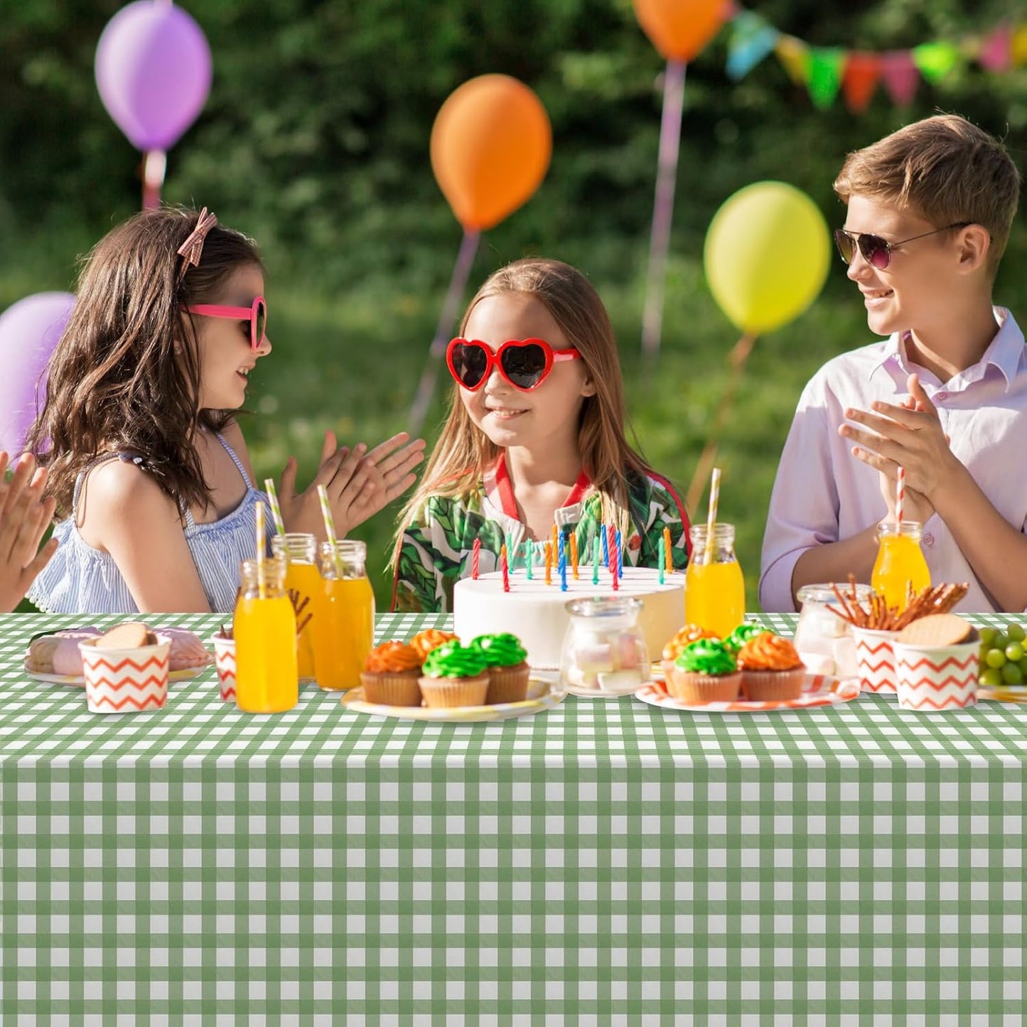 Skiennix Disposable Plastic Tablecloths - Sage Green Gingham Checkered Design | 54 x 108 Inch for Parties