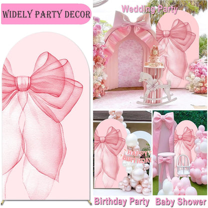 Sensfun Pink Bow Arch Backdrop - 2-Sided Pastel Pink Bowknot Cover for Birthday & Wedding Decor | 2.6x6ft