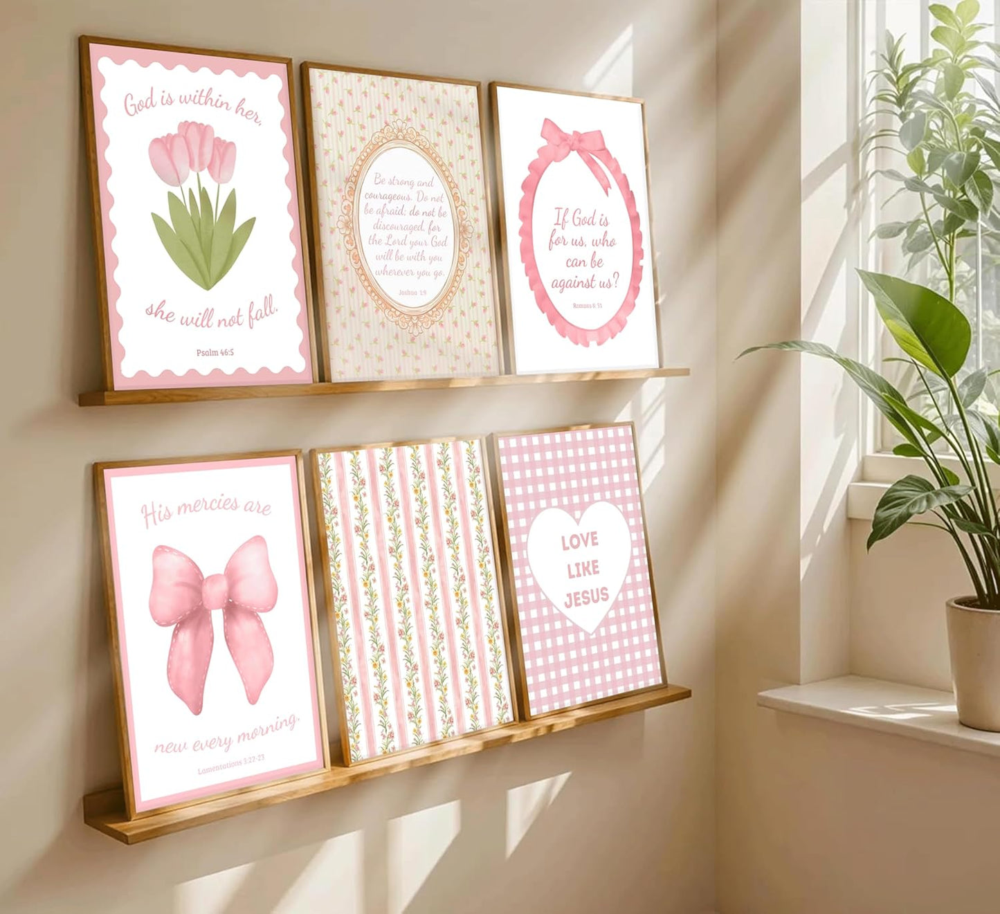 Skiennix Pink Bible Verses Wall Art - Trendy Floral Scripture Prints for Girls' Room | 8x10in Unframed