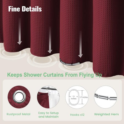 Dynamene Extra Long Shower Curtain and Liner Set - 96 inch Tall Waffle Fabric, Waterproof Clear Liner, Heavy Duty Weighted Hotel Luxury Cloth Shower Curtains for Bathroom, 12 Hooks, 72x96, Burgundy