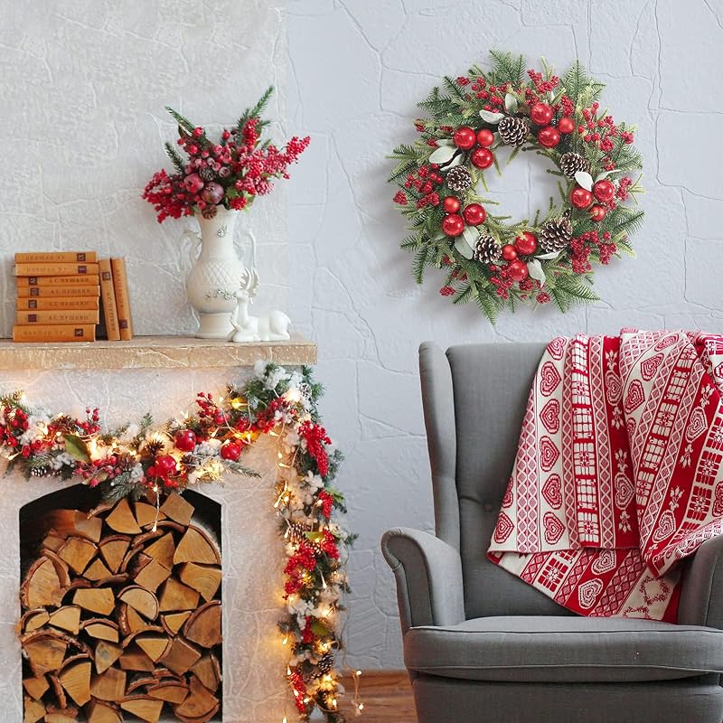 20 Inch Christmas Wreath for Front Door Outdoor Decor