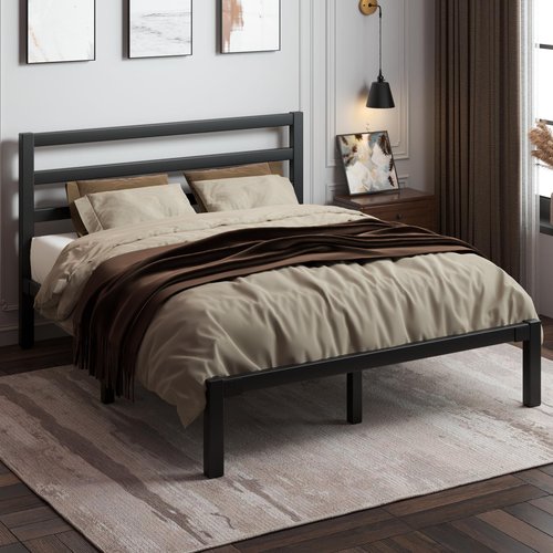 LoVinson Queen Size Bed Frame, Heavy Duty Platform Bed Frame with Strong Metal Foundation,Under Bed Storage,Mattress Foundation,No Box Spring Required,Easy Assembly, Black