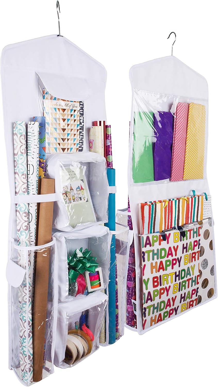 Skiennix Double-Sided Gift Bag & Wrap Organizer - Stylish White Design for Easy Storage