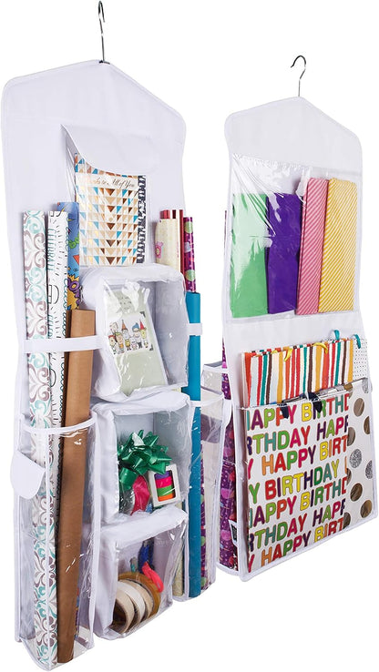 Skiennix Double-Sided Gift Bag & Wrap Organizer - Stylish White Design for Easy Storage