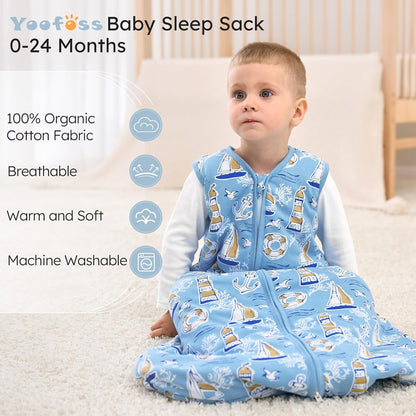 Yoofoss Baby Sleep Sack - 1.5 Tog Wearable Blanket for Infants 0-6 Months | Soft Organic Cotton, 2-Way Zipper