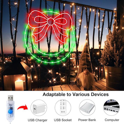 Variation 1: 14-Inch USB Christmas Wreath Window Lights with 8 Modes