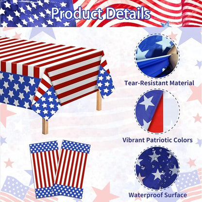 American Flag Tablecloths by [Brand Name] - 3 Pack 54x108 Inch Disposable Rectangle Covers for Patriotic Celebrations