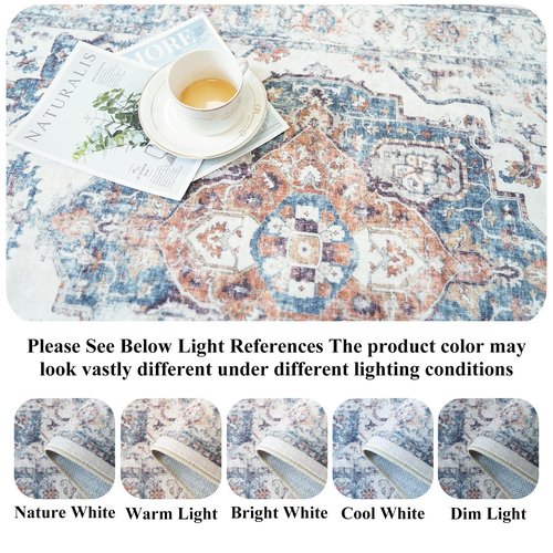 4x6 Living Room Area Rugs: Washable Boho Bedside Rugs Non-Slip Low Pile Small Carpet for Kitchen Bedroom Non-Shedding Floor Mat for Kids Room Office Dining Room(4x6，Brick)
