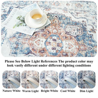 4x6 Living Room Area Rugs: Washable Boho Bedside Rugs Non-Slip Low Pile Small Carpet for Kitchen Bedroom Non-Shedding Floor Mat for Kids Room Office Dining Room(4x6，Brick)