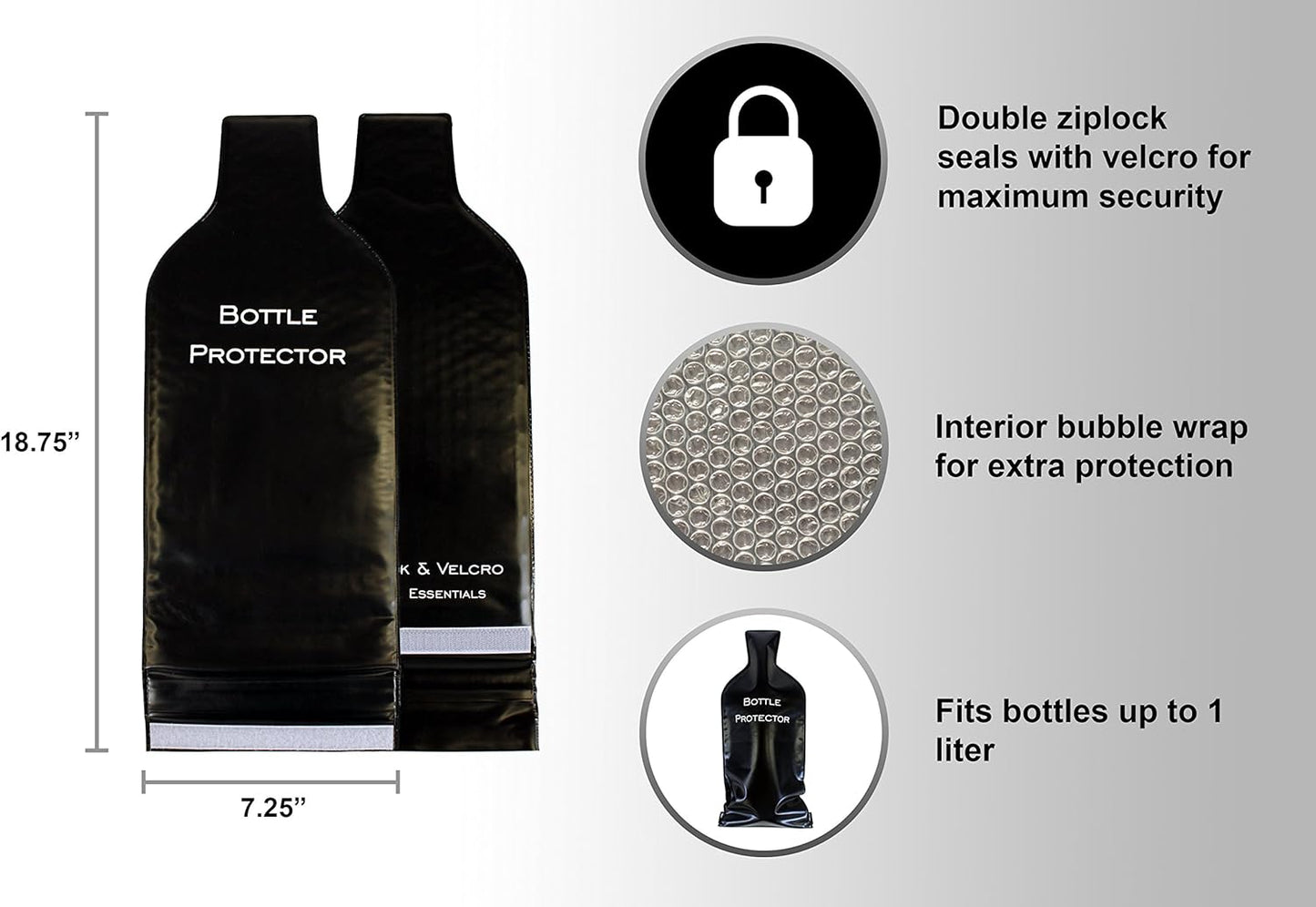 Reusable Wine Bottle Protector for Travel (4 Pack) - Wine Bags with Double Air Bubble Cushion Inner Skin and Leak Proof Exterior Ensures Safe Transportation in Luggage - Great Gift for Wine Lovers