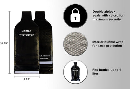 Reusable Wine Bottle Protector for Travel (4 Pack) - Wine Bags with Double Air Bubble Cushion Inner Skin and Leak Proof Exterior Ensures Safe Transportation in Luggage - Great Gift for Wine Lovers