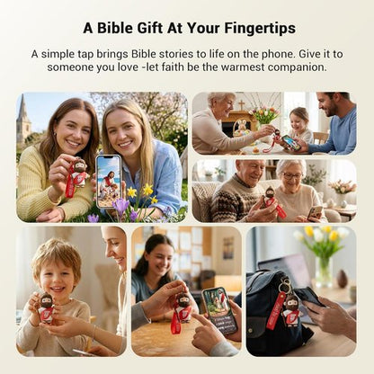 FaithTag Mini Jesus Figurine Keychain - 3.2in NFC Interactive Touch Plays Bible Stories | Perfect Gift for Kids & Women