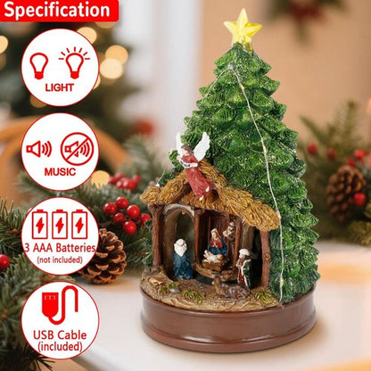 Innodept12 Christmas Tree Rotating Nativity Scene Figurines - Animated Holiday Decoration with Music & Collectible Tabletop Design, 9.84" Tall