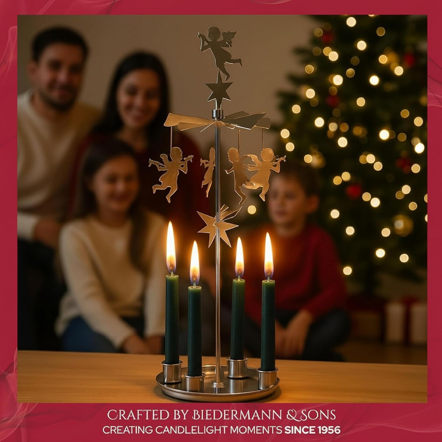 Biedermann & Sons Unscented Tree & Chime Candles - Long Burning, Pine Green, 4 Inch Tall | Set of 20
