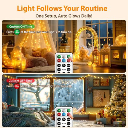 HXWEIYE Rechargeable Fairy Lights - 33ft 100LED Twinkle String Lights with Remote & Timer | Warm White Decor for Bedroom, Wedding, Party