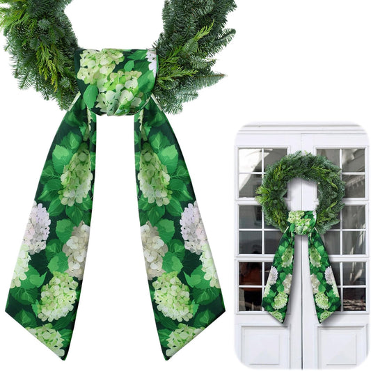Skiennix Wreath Sash - Satin Blank Sash for Front Door Decor | Indoor/Outdoor Use (White & Green)