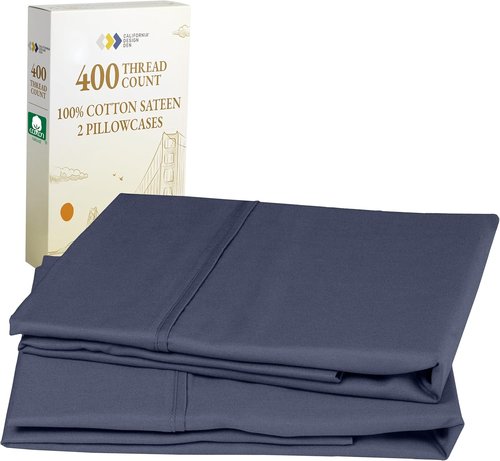 California Design Den King Size Pillowcase Set - 400 Thread Count 100% Cotton Sateen | Soft Indigo Dusty Blue, Set of 2