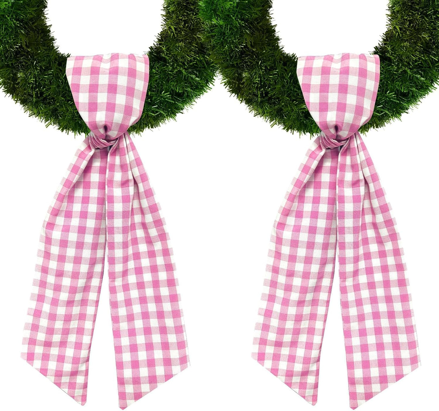 Regine Switzerland Christmas Wreath Sash - Pink Plaid Burlap Decor for Front Door | 2 Pieces