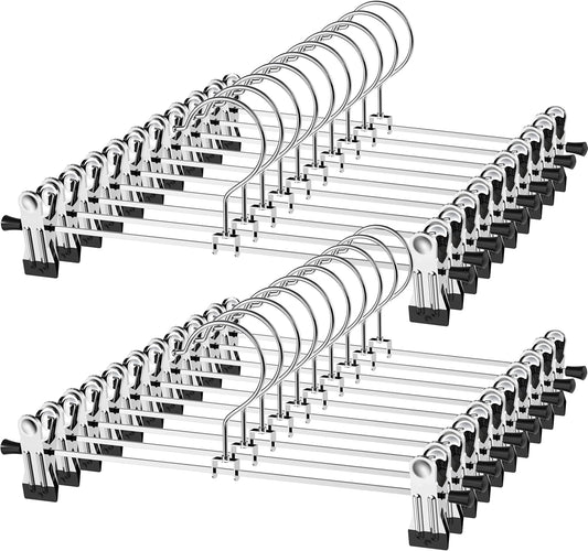 Northern Brothers Heavy-Duty Pants Hangers with Clips - 20 Pack Adjustable Metal Skirt Hangers for Women