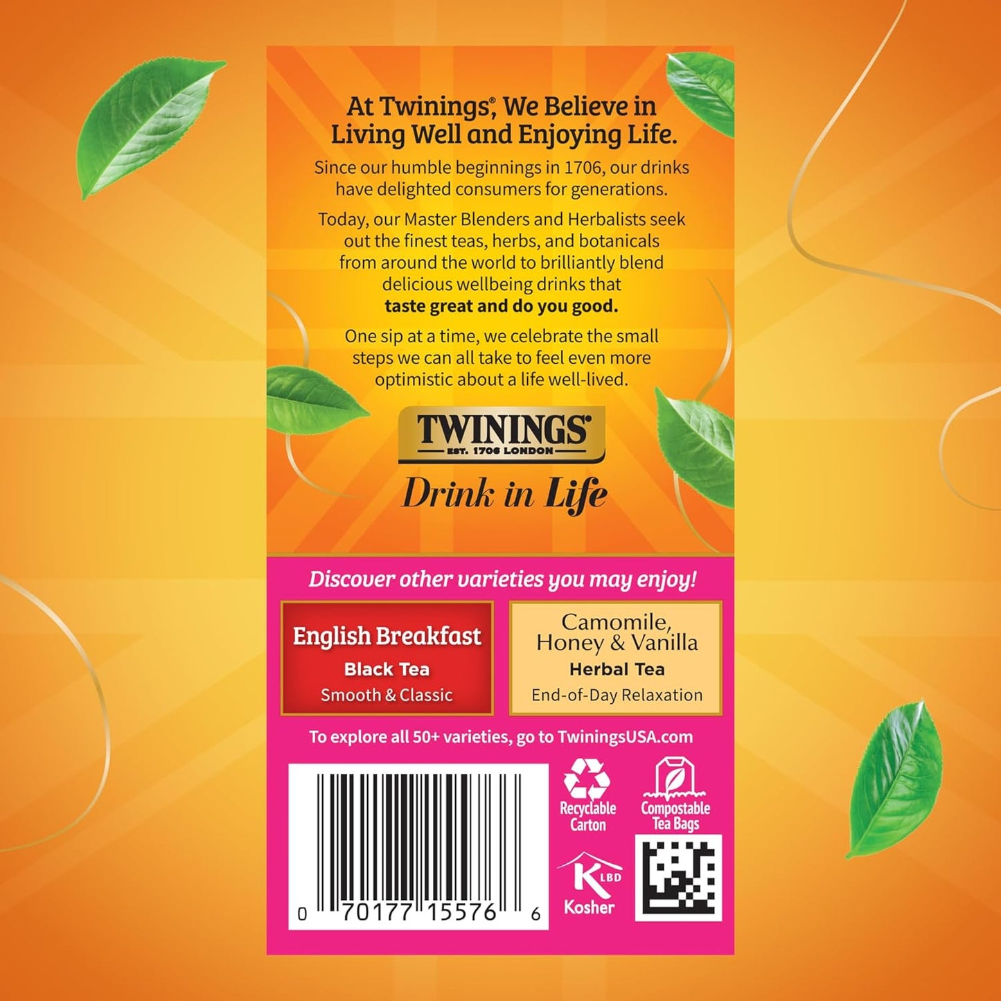 Twinings English Afternoon Black Tea - Smooth & Slightly Sweet - 20 Individually Wrapped Teabags