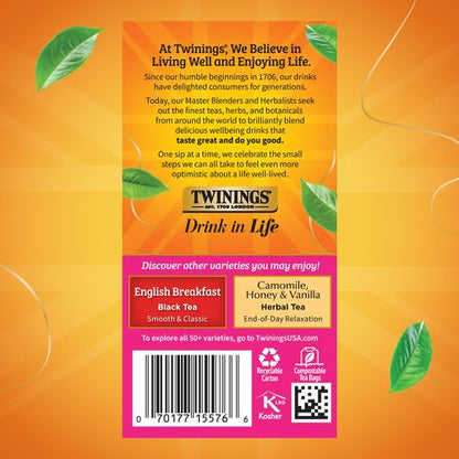 Twinings English Afternoon Black Tea Individually Wrapped Bags, 20 Count (Pack of 6), Smooth & Slightly Sweet, Caffeinated, Enjoy Hot or Iced, 120 Teabags