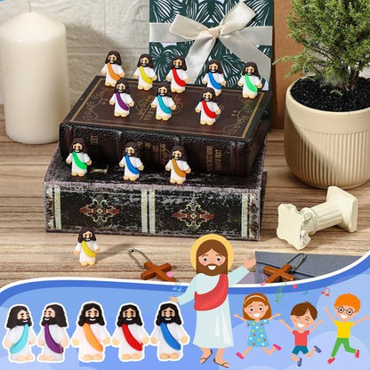 Bememo 12 Pcs Little Jesus Love You Figure Original Rubber Easter to Hide and Seek March for Jesus Religious Party Favors Sunday School Baptism Easter Gifts(Rainbow Colors)