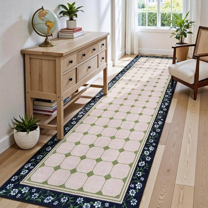 Anidaroel Hallway Runner Rug - Non-Slip, Washable, Low Pile Floral Carpet | Green, 3x10 ft