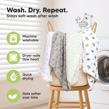 3-Pack Muslin Swaddle Blankets for Newborns Boy,Girl – 47x47 Large Cotton Muslin Baby Blanket, Nursery Swaddling, Neutral, Soft, Breathable, Light Infant Baby Receiving Cover (Flora Vale, Regular)