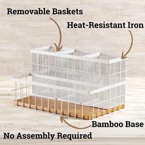 Hair Tool Organizer Countertop - Breathable Metal & Bamboo Hot Tools Organizer for Vanity - Hot Hair Tools Organizer Under Sink - Bathroom Hair Dryer Holder Countertop - Brush and Comb Holder Vanity