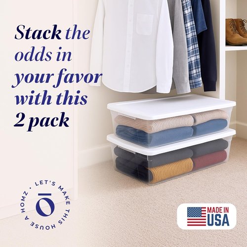 HOMZ Large Clear Plastic Storage Organizer Bins - 41 Quart Snaplock Containers with Lids | Stackable for Home & Office