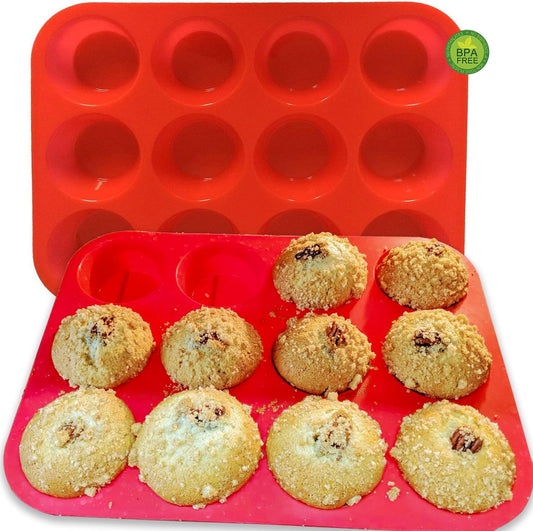 Skiennix Silicone Muffin Pan - 12-Cup Non-Stick Baking Mold for Muffins, Cupcakes & Tarts - Dishwasher & Microwave Safe